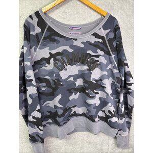 Champion Camo Sweatshirt Medium‎ Womens Velvet Logo Fleece Lined